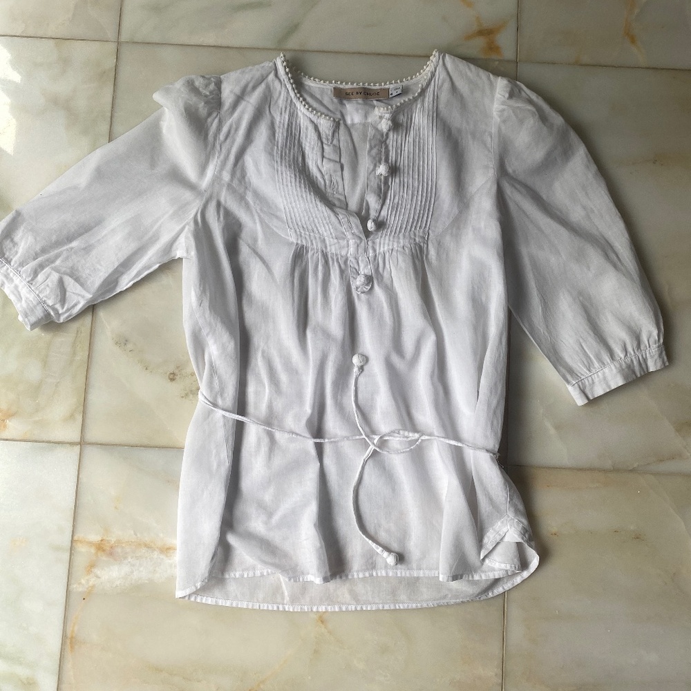 See by Chloe White cotton top
